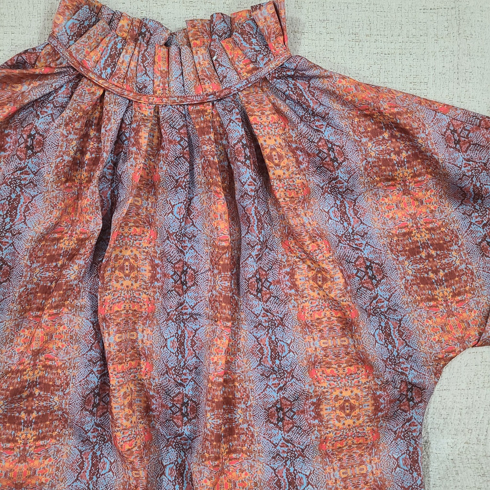 Caroline Hill Snakeskin Print Mock Neck Blouse Womens size Small Orange Blue - Picture 2 of 9